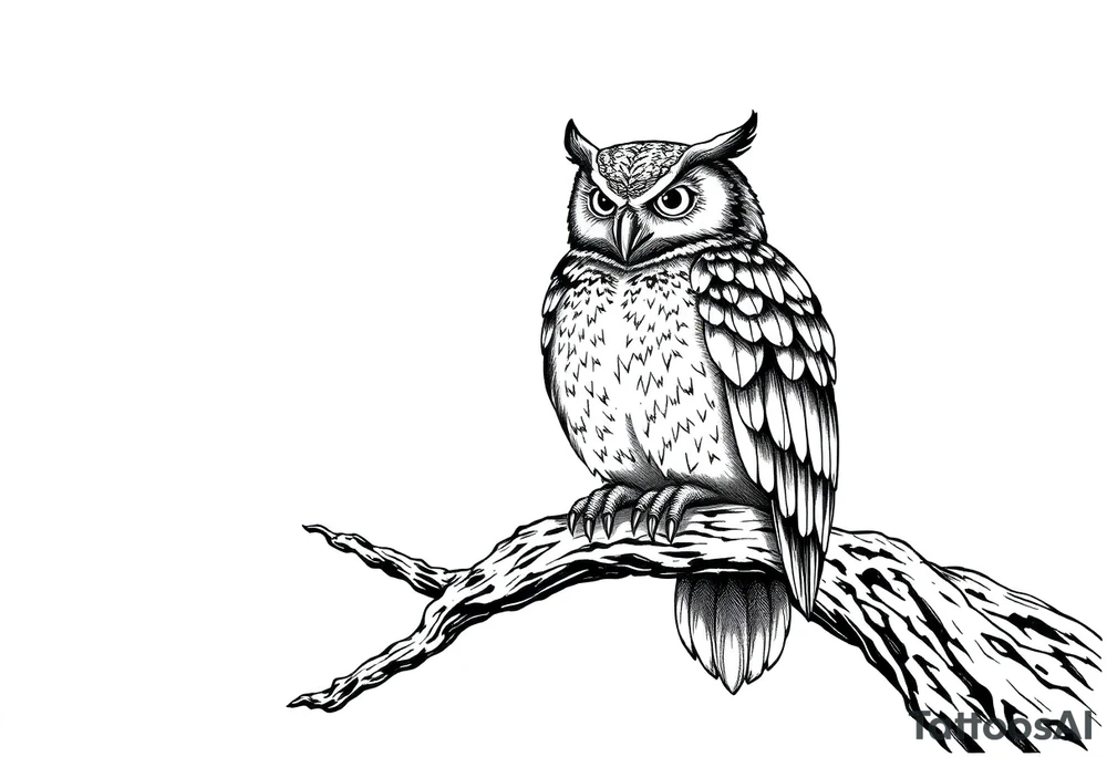 wise owl perched on ancient oak branch under starlit sky tattoo idea