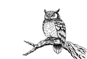 wise owl perched on ancient oak branch under starlit sky tattoo idea