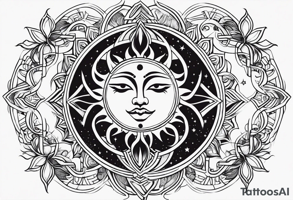 Sun moon pattern tattoo idea