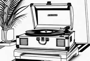 Recordplayer finline art minimalistic 2D tattoo idea