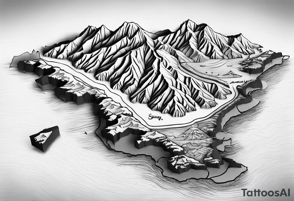 Hawaiian island 3D map tattoo idea