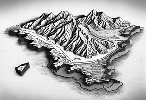 Hawaiian island 3D map tattoo idea