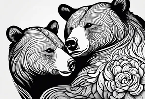 mother bear and cub teardrop shaped simple tattoo idea