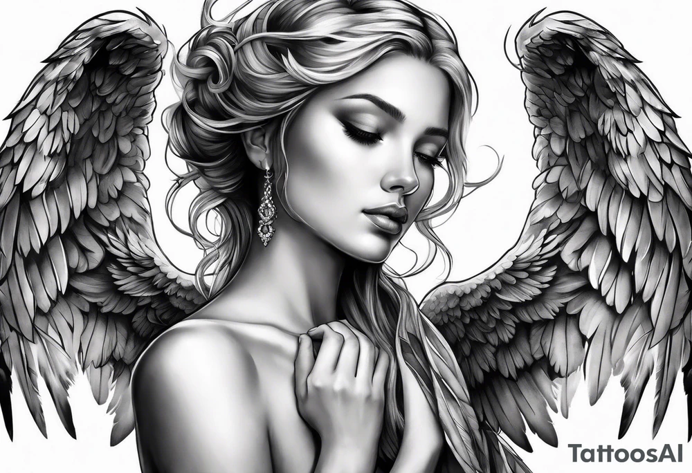 Angel with prayer hands tattoo idea