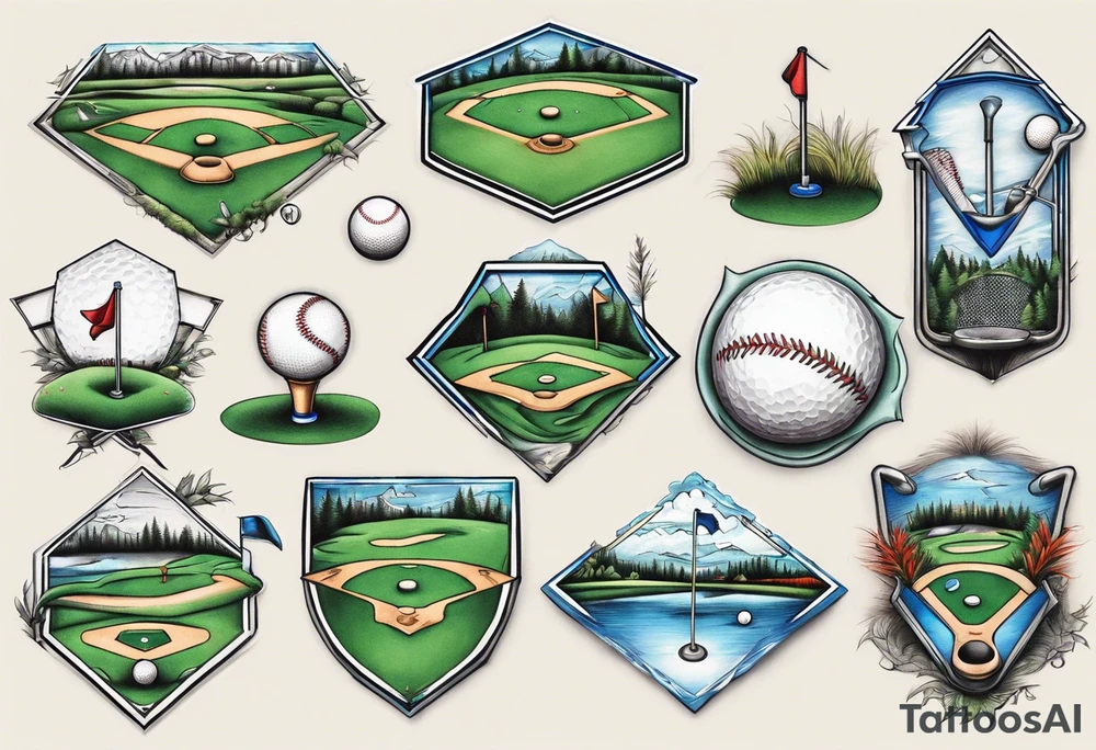 baseball diamond and golf course blueprint tattoo idea