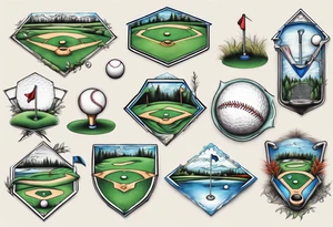 baseball diamond and golf course blueprint tattoo idea