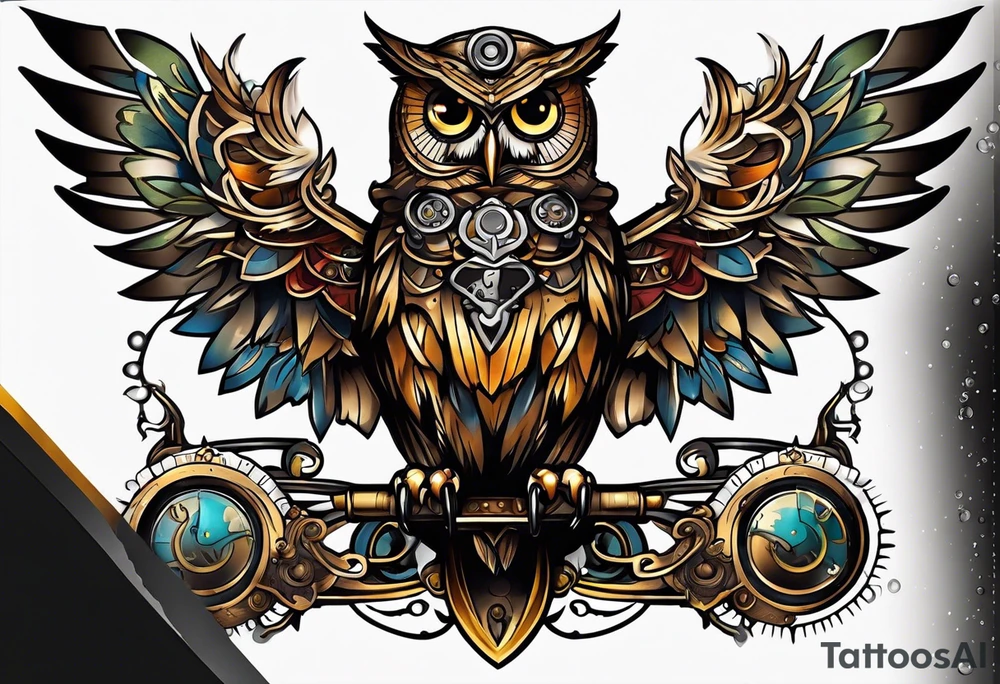 Steampunk owl tattoo idea