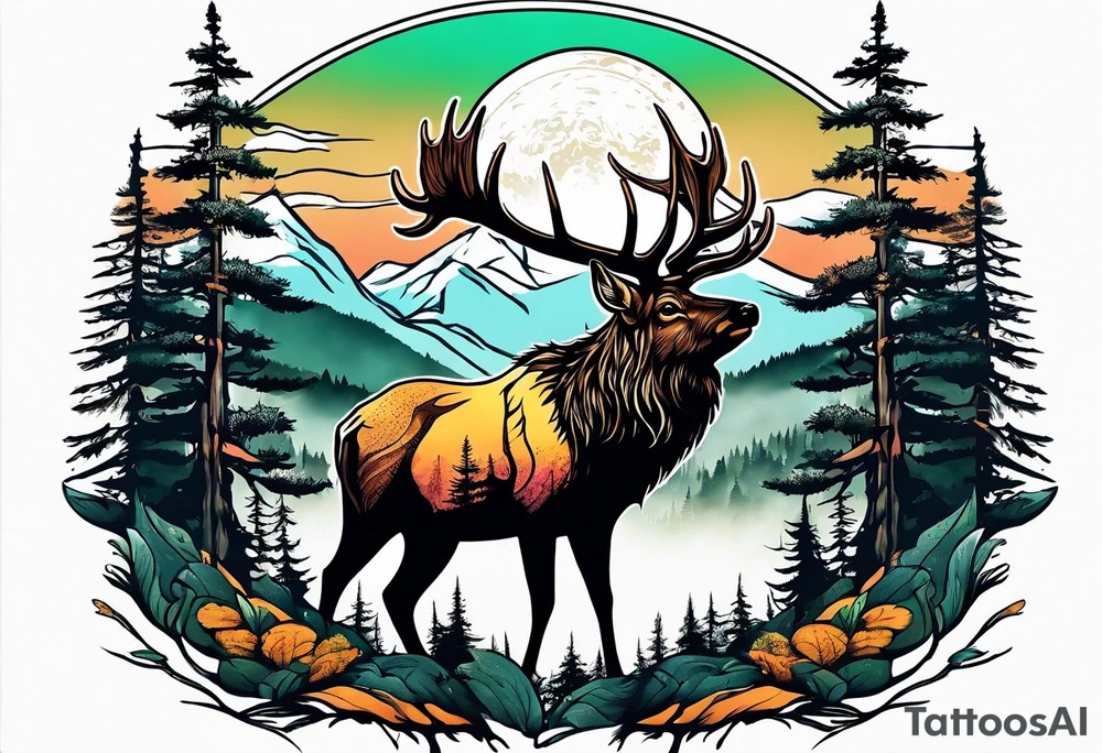 elk mountain forest tattoo idea