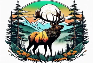 elk mountain forest tattoo idea