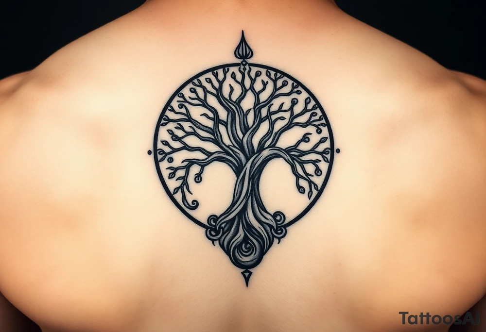 yggadrisl tree of life with circle tattoo idea