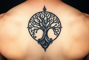 yggadrisl tree of life with circle tattoo idea