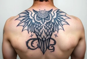 Majestic owl surrounded by beautiful dragon tattoo idea