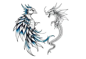 Blue Phoenix and dragon yin and yang tattoo idea