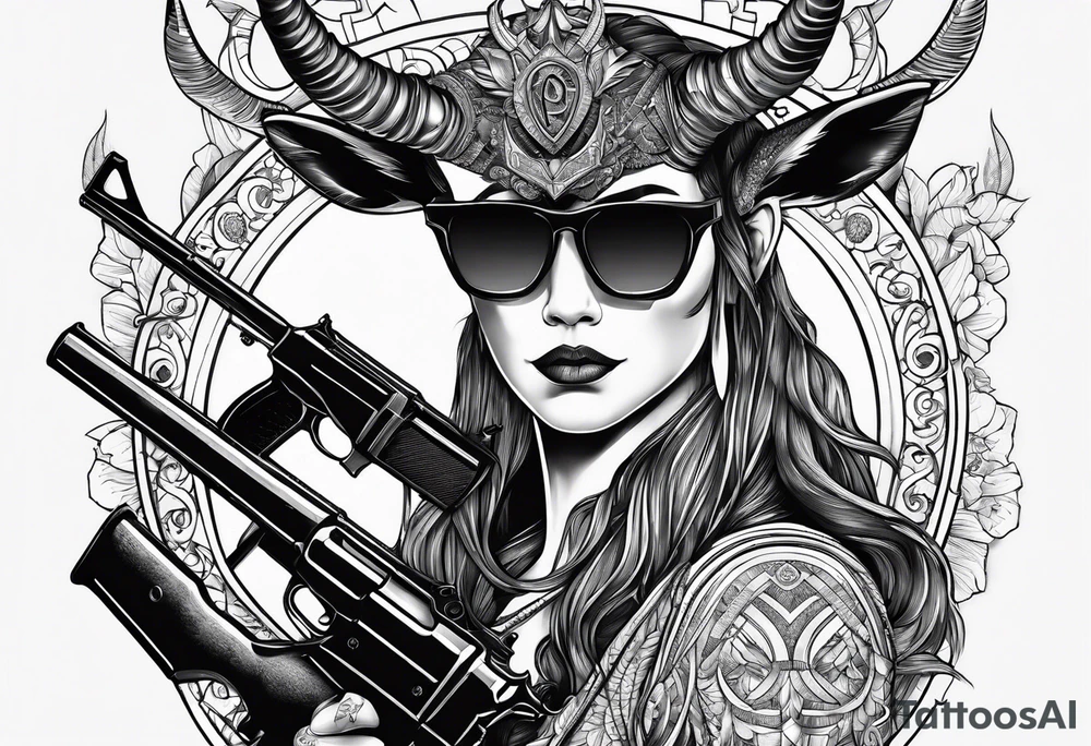 capricorn with sunglasses and shotgun tattoo idea