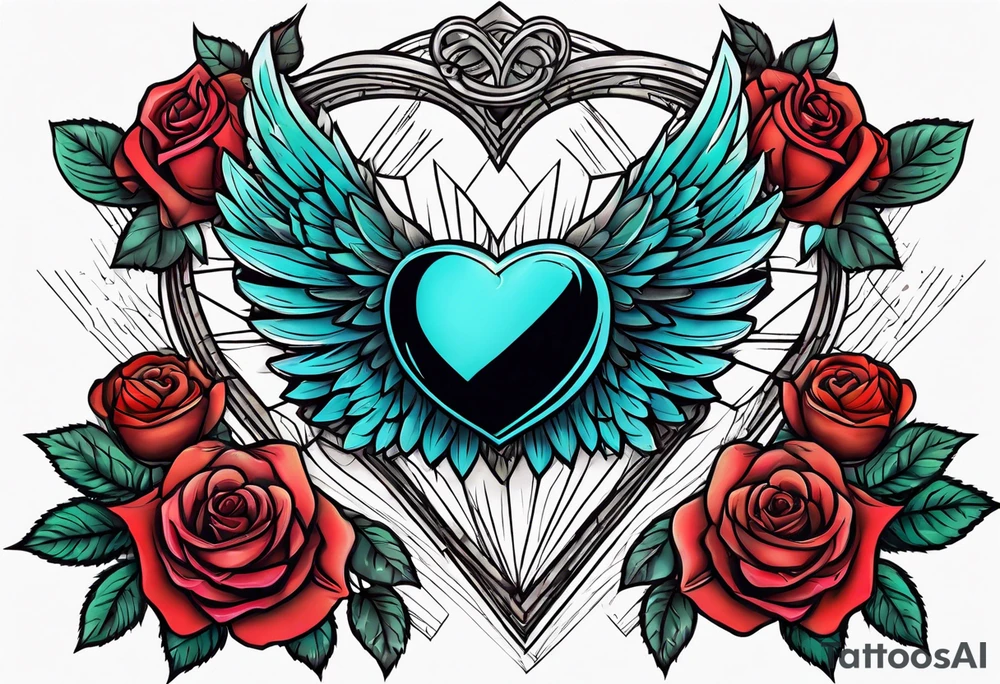 winged heart and roses tattoo idea