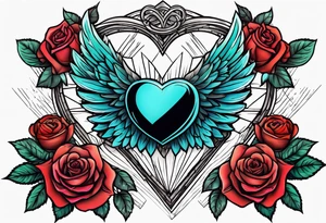 winged heart and roses tattoo idea