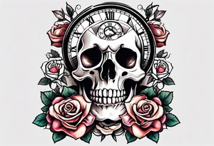 Skeleton with roses with clock tattoo tattoo idea