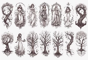 Female forearm, daughter, son, fairytale, family tree tattoo idea