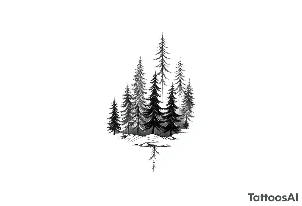 Coniferous forest tattoo sleeve black and gray tattoo idea
