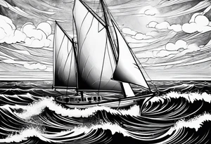 A small sailing boat with one mast in a storm leaning over tattoo idea