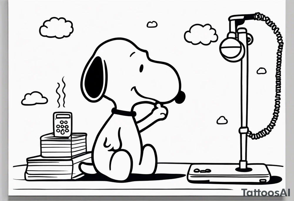 fine line snoopy on the phone tattoo idea