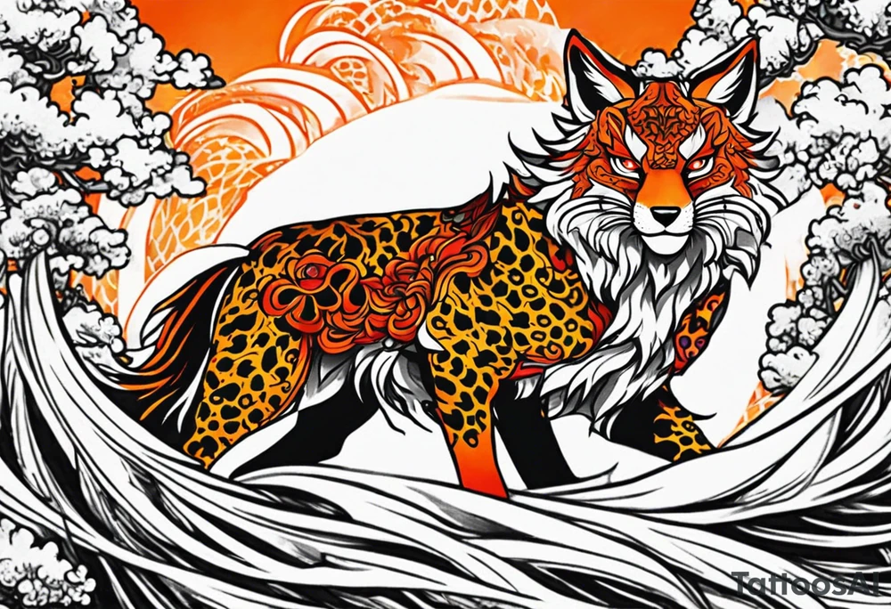 nine tailed fox demon slayer anime leopard skin tattoo idea