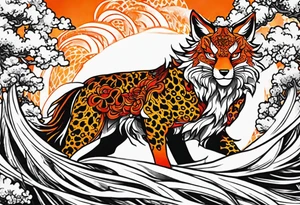 nine tailed fox demon slayer anime leopard skin tattoo idea