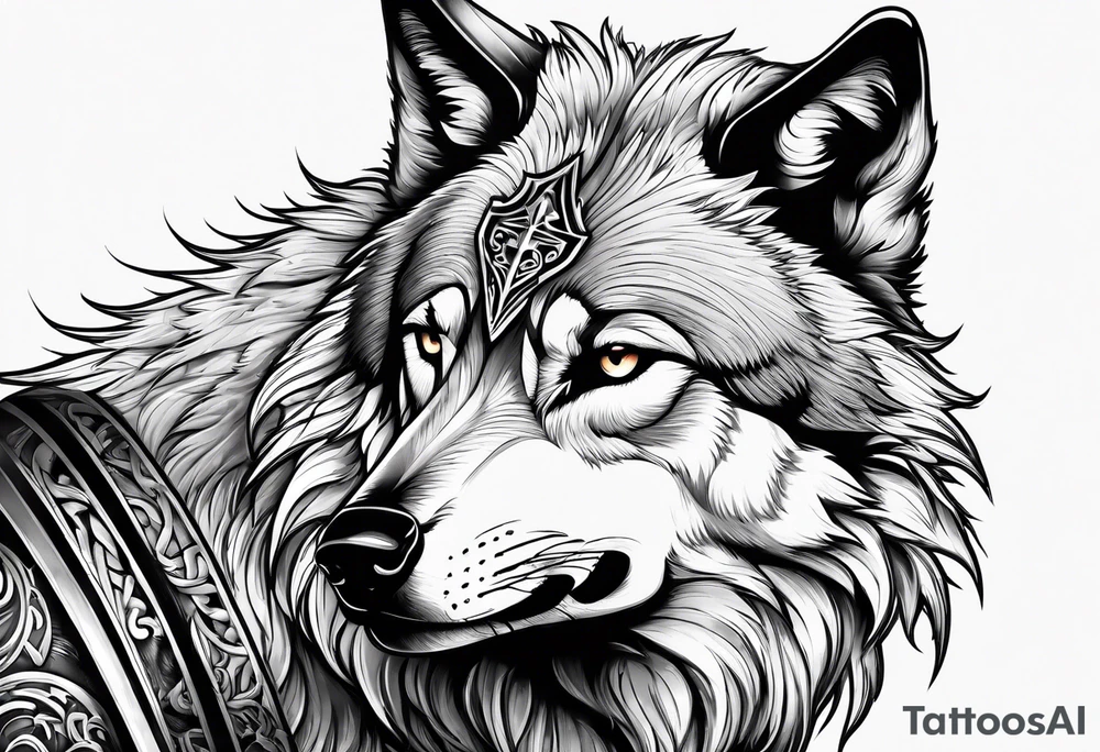 wolf with sword tattoo idea
