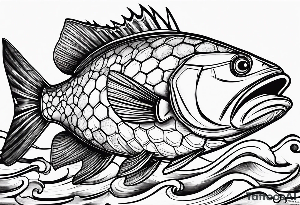 Jewfish on a log with a soccer ball tattoo idea