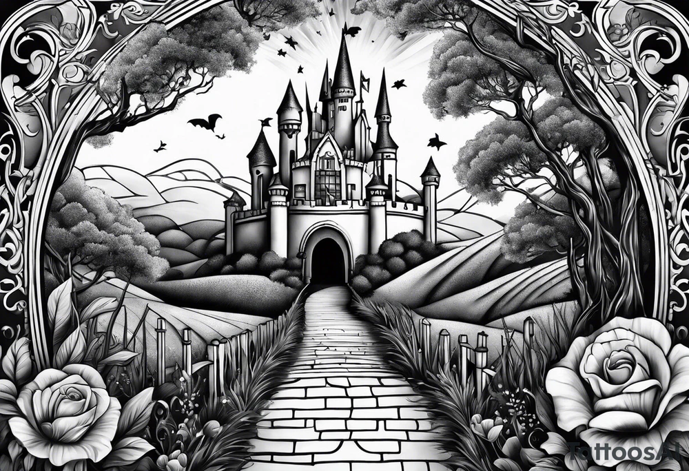 full arm sleeve very dark wizard of oz tattoo idea full arm sleeve very dark wizard of oz tattoo idea