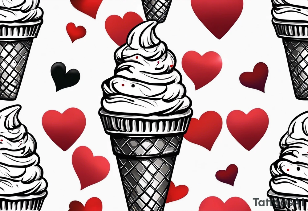 ice cream cone with one red heart tattoo idea