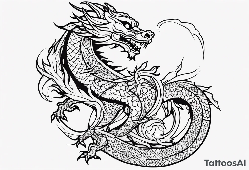 chinese dragon wrapping around day of the dead skeleton tattoo idea