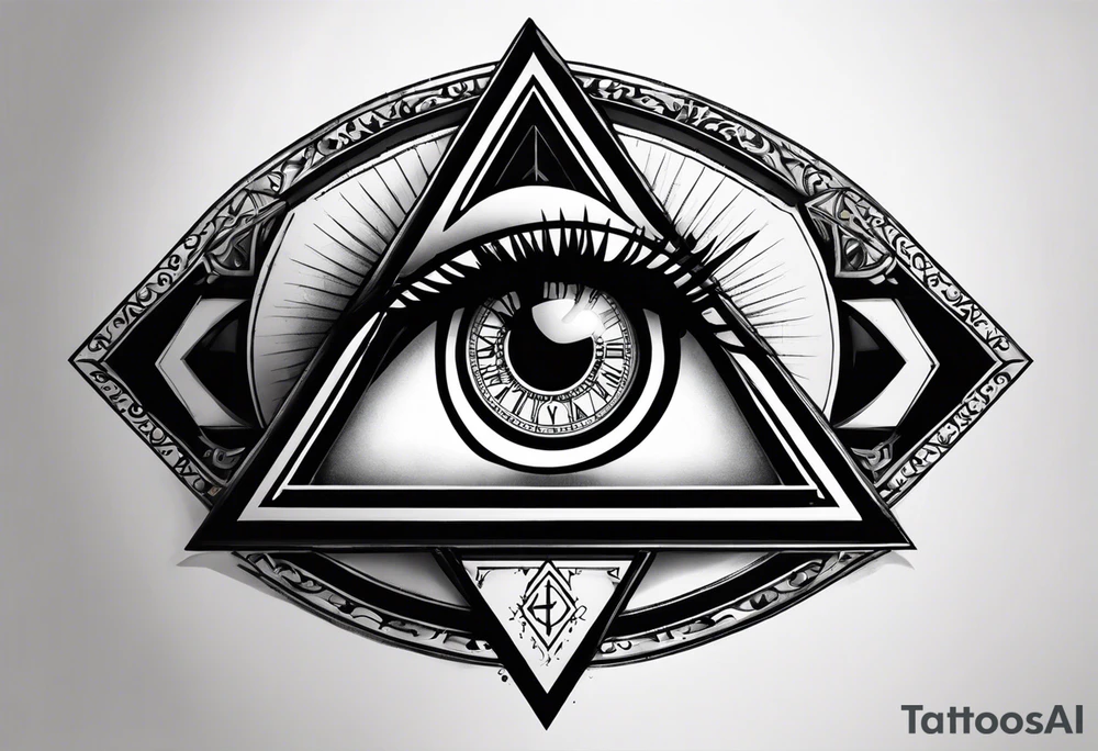 triangle tattoo with eye inside in arabic letters. Inside the iris create a clock tattoo idea triangle tattoo with eye inside in arabic letters. Inside the iris create a clock tattoo idea