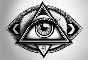 triangle tattoo with eye inside in arabic letters. Inside the iris create a clock tattoo idea