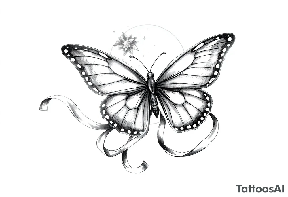 ethereal butterfly with flowing silk ribbons in moonlight tattoo idea