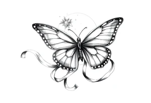 ethereal butterfly with flowing silk ribbons in moonlight tattoo idea