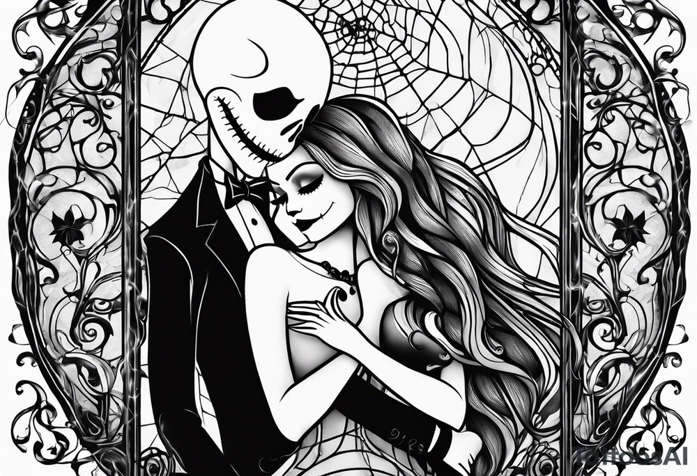 couples nightmare before Christmas with we're simply meant to be written tattoo idea