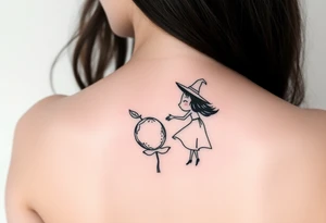 Coconut with a lime and a dancing magical witch girl tattoo idea