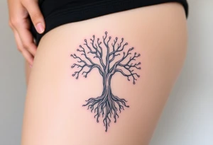 mystical tree of life with cosmic roots and celestial branches tattoo idea