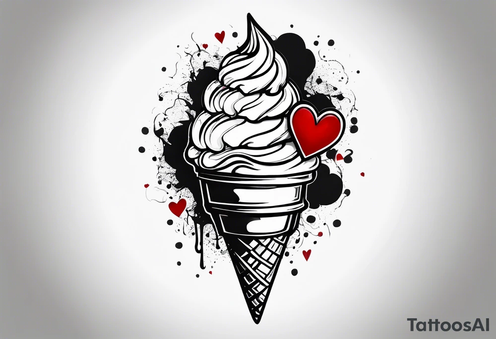 mint chocolate chip ice cream cone with small red heart on it somewhere. tattoo idea