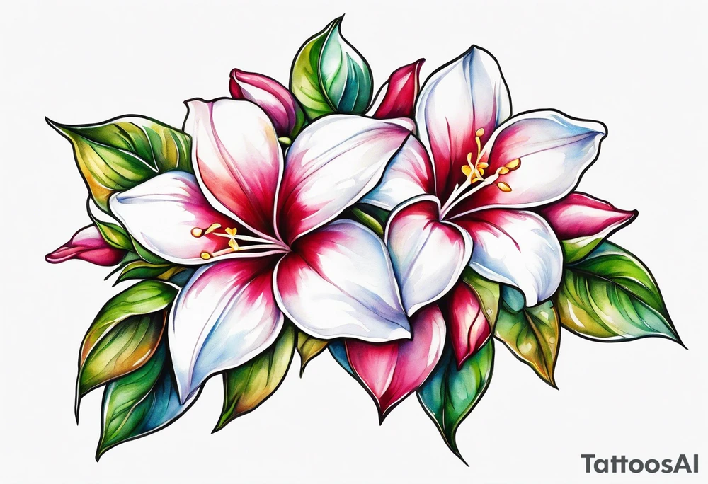 white background, abstract mandevilla flowers on a vine, no stamen in the flowers tattoo idea