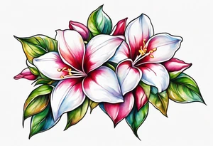 white background, abstract mandevilla flowers on a vine, no stamen in the flowers tattoo idea