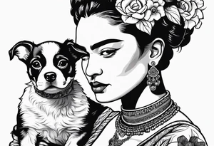 Frida khalo smoking a hookah while carrying a puppy dog tattoo idea