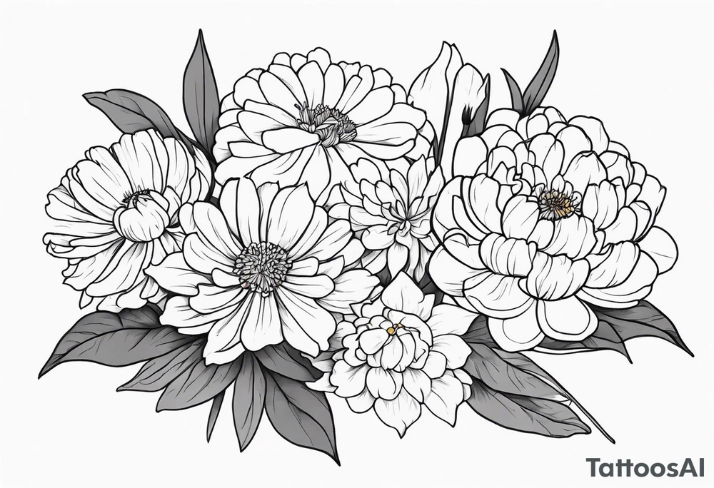 A stemless marigold, chrysanthemum, and
narcissus tattoo idea A stemless marigold, chrysanthemum, and
narcissus tattoo idea