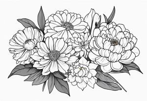 A stemless marigold, chrysanthemum, and 
narcissus tattoo idea