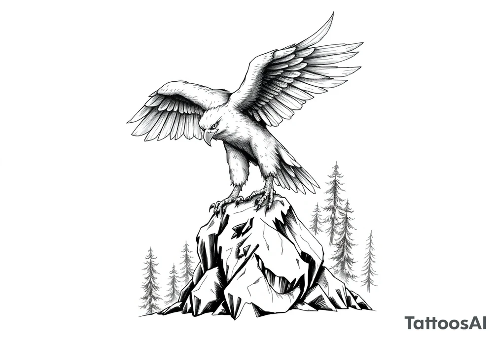 an eagle stands on arock.forest tattoo idea