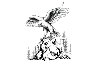 an eagle stands on arock.forest tattoo idea