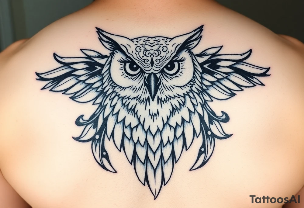 powerful majestic white owl with tribal designs tattoo idea