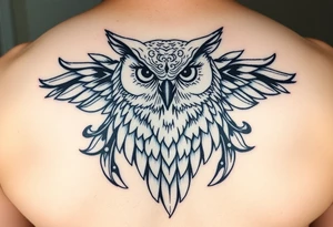 powerful majestic white owl with tribal designs tattoo idea