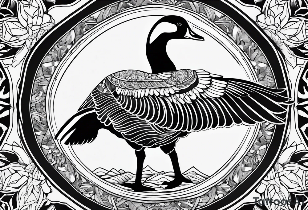 plain mandala in the Background with canadian goose in the front tattoo idea